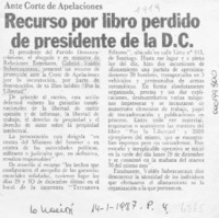 Recurso por libro perdido de Presidente de la D. C.  [artículo].