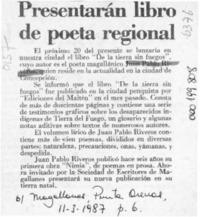 Presentarán libro de poeta regional  [artículo].