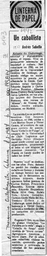 Un caballista  [artículo] Andrés Sabella.