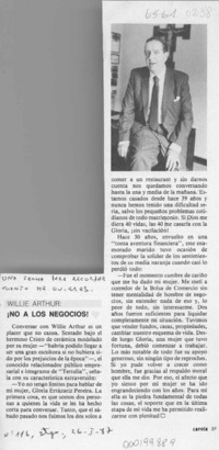 Una Fecha para recordar cuanto me quieres. Willie Arthur, no a los negocios  [artículo].