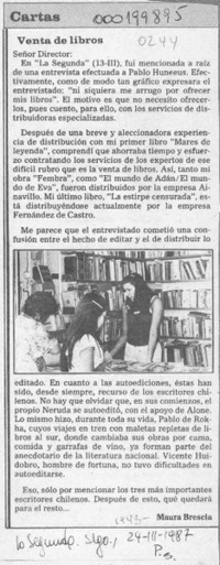 Venta de libros  [artículo] Maura Brescia.