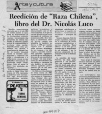 Reedición de "Raza Chilena" libro del Dr. Nicolás Palacios  [artículo].