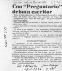 Con "Preguntario" debuta escritor  [artículo].