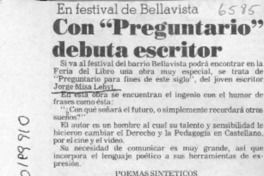 Con "Preguntario" debuta escritor  [artículo].