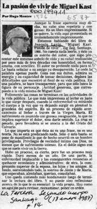 La pasión de vivir de Miguel Kast  [artículo] Hugo Montes.