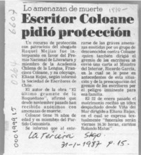 Escritor Coloane pidió protección, lo amenazan de muerte  [artículo].