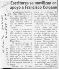 Escritores se movilizan en apoyo a Francisco Coloane  [artículo].