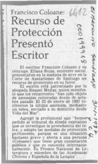 Recurso de protección presentó escritor Francisco Coloane  [artículo].