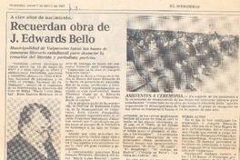 Recuerdan obra de J. Edwards Bello