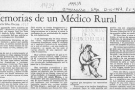 Memorias de un médico rural  [artículo] Gisela Silva Encina.