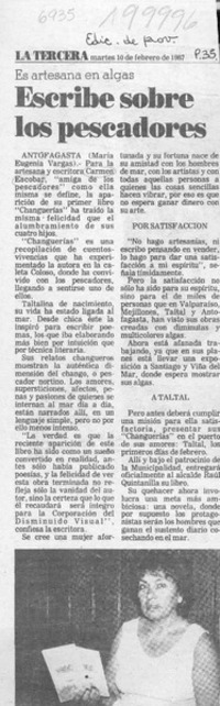 Escribe sobre los pescadores  [artículo] María Eugenia Vargas.