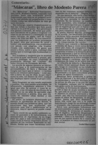 "Máscaras", libro de Modesto Parera  [artículo] Isabel Barrientos.