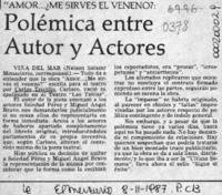 Polémica entre autor y actores  [artículo] Nelson Salazar Monasterio.