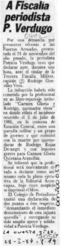 A fiscalía periodista P. Verdugo  [artículo].