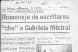 Homenaje de escritores "che" a Gabriela Mistral  [artículo].