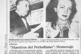 "Maestros del periodismo", homenaje  [artículo] Bernardo Soria.