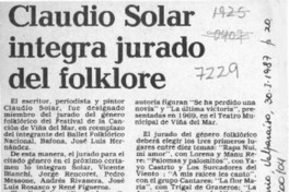Claudio Solar integra jurado del folklore  [artículo].