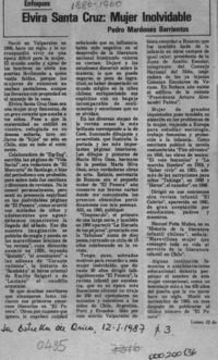 Elvira Santa Cruz, mujer inolvidable  [artículo] Pedro Mardones Barrientos.