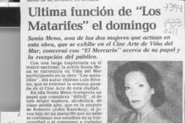 Ultima función de "Los matarifes" el domingo  [artículo].