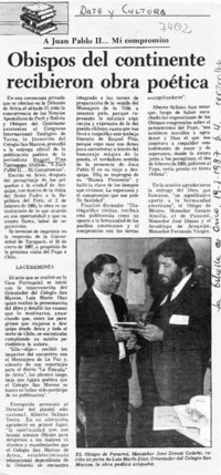 Obispos del continente recibieron obra poética  [artículo].