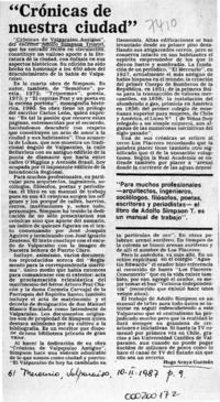 "Crónicas de nuestra ciudad"  [artículo] Hugo Araya Guzmán.
