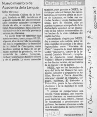 Nuevo miembro de Academia de la Lengua  [artículo] Hernán Cárdenas A.