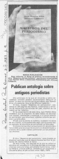 Publican antología sobre antiguos periodistas  [artículo].