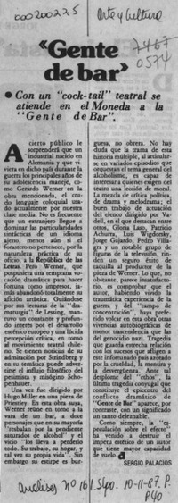 "Gente de Bar"  [artículo] Sergio Palacios.
