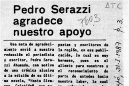 Pedro Serazzi agradece nuestro apoyo  [artículo].