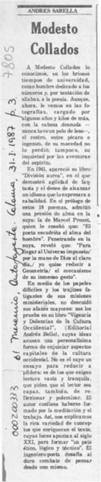 Modesto Collados  [artículo] Andrés Sabella.