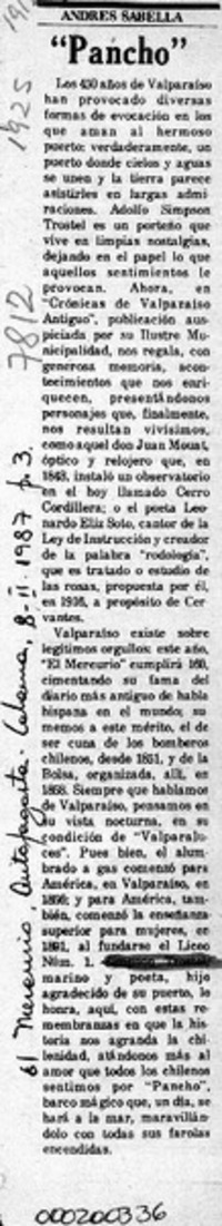 "Pancho"  [artículo] Andrés Sabella.