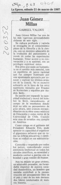 Juan Gómez Millas  [artículo] Gabriel Valdés.