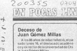 Deceso de Juan Gómez Millas  [artículo].