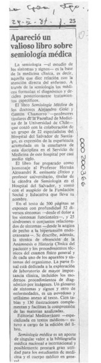 Apareció un valioso libro sobre Semiología Médica  [artículo].