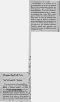Presentado libro de Violeta Parra  [artículo].