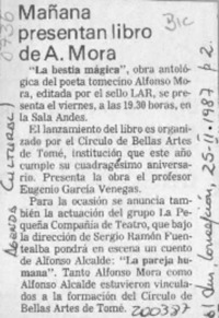 Mañana presentan libro de A. Mora  [artículo].