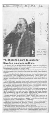 "El Obsceno pájaro de la noche" llevado a la escena en Roma  [artículo].