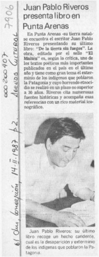 Juan Pablo Riveros presenta libro en Punta Arenas  [artículo].