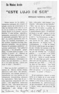 Este lujo de ser  [artículo] Reinaldo Sandoval Durán.