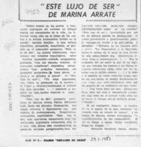 "Este lujo de ser", de Marina Arrate  [artículo] Marta Contreras.