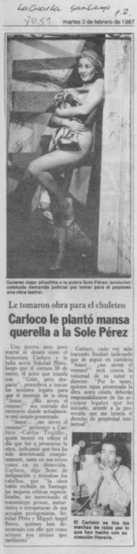 Carloco le plantó mansa querella a la Sole Pérez
