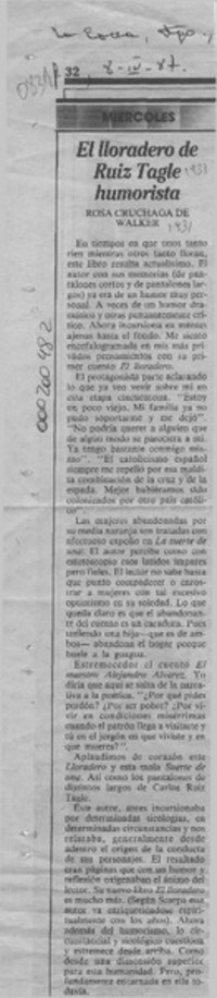 El lloradero de Ruiz Tagle humorista  [artículo] Rosa Cruchaga de Walker.