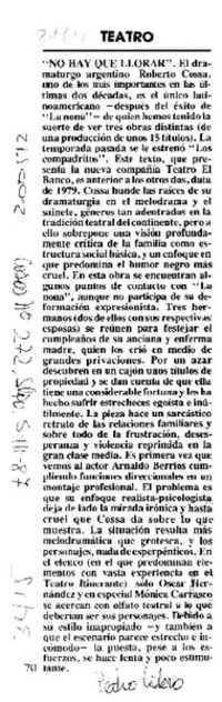 "No hay que llorar"  [artículo] Pedro Labra.