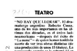 "No hay que llorar"  [artículo] Pedro Labra.