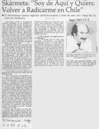 Skármeta, "Soy de aquí y quiero volver a radicarme en Chile"  [artículo].