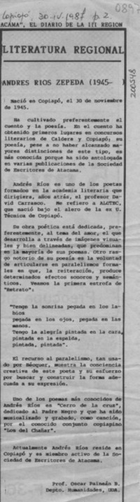 Andrés Ríos Zepeda (1945- )  [artículo] Oscar Paineán B.