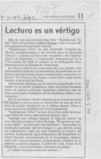 Lectura es un vértigo  [artículo].
