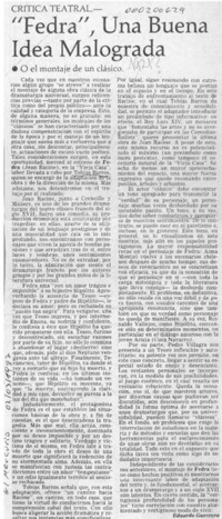 "Fedra", una buena idea malograda  [artículo] Eduardo Guerrero.