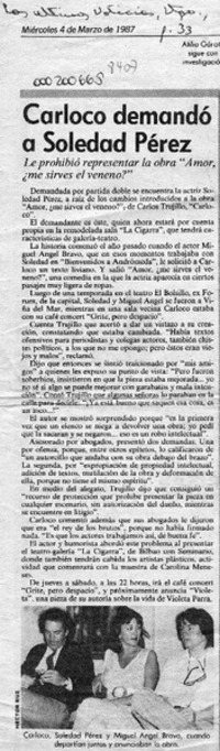 Carloco demandó a Soledad Pérez  [artículo].