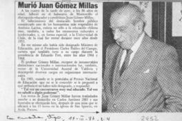 Murió Juan Gómez Millas  [artículo].